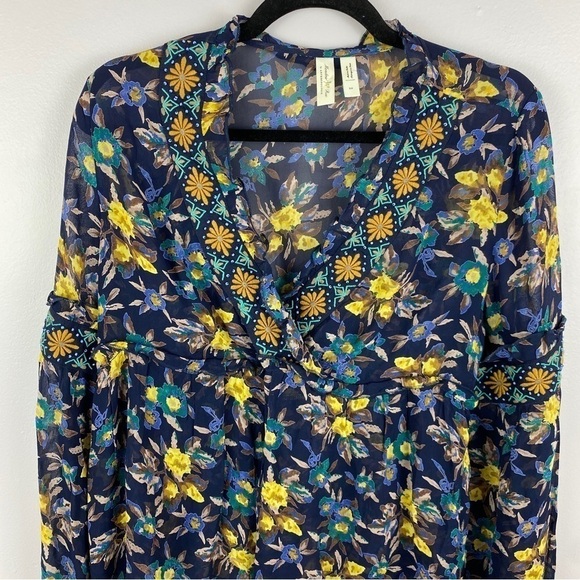ANTHROPOLOGIE Meadow Rue Strasser Floral Print Embellished Long Sleeve Blouse XS - Picture 5 of 15